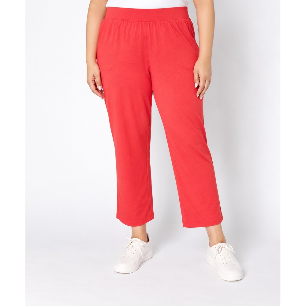 Denim & Co. Beach Jersey Regular Straight Leg Ankle Pant Sunset Coral, Large
